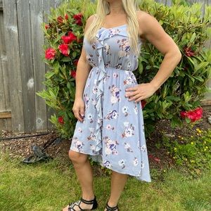 Blue Hi-Low Floral Dress